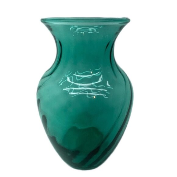 Indiana Glass Other - Vintage Indiana Glass Flower Vase Aqua Blue Swirled Diamond 3D Effect Ohio USA